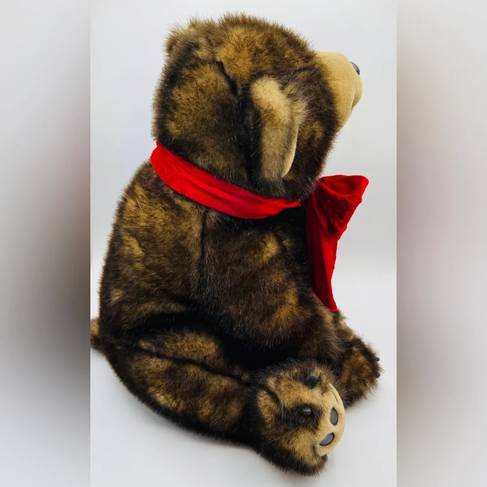Vintage Animal Alley Toys R Us 16” Plush Brown Bear‎ with Red Bow Mink Like Fur